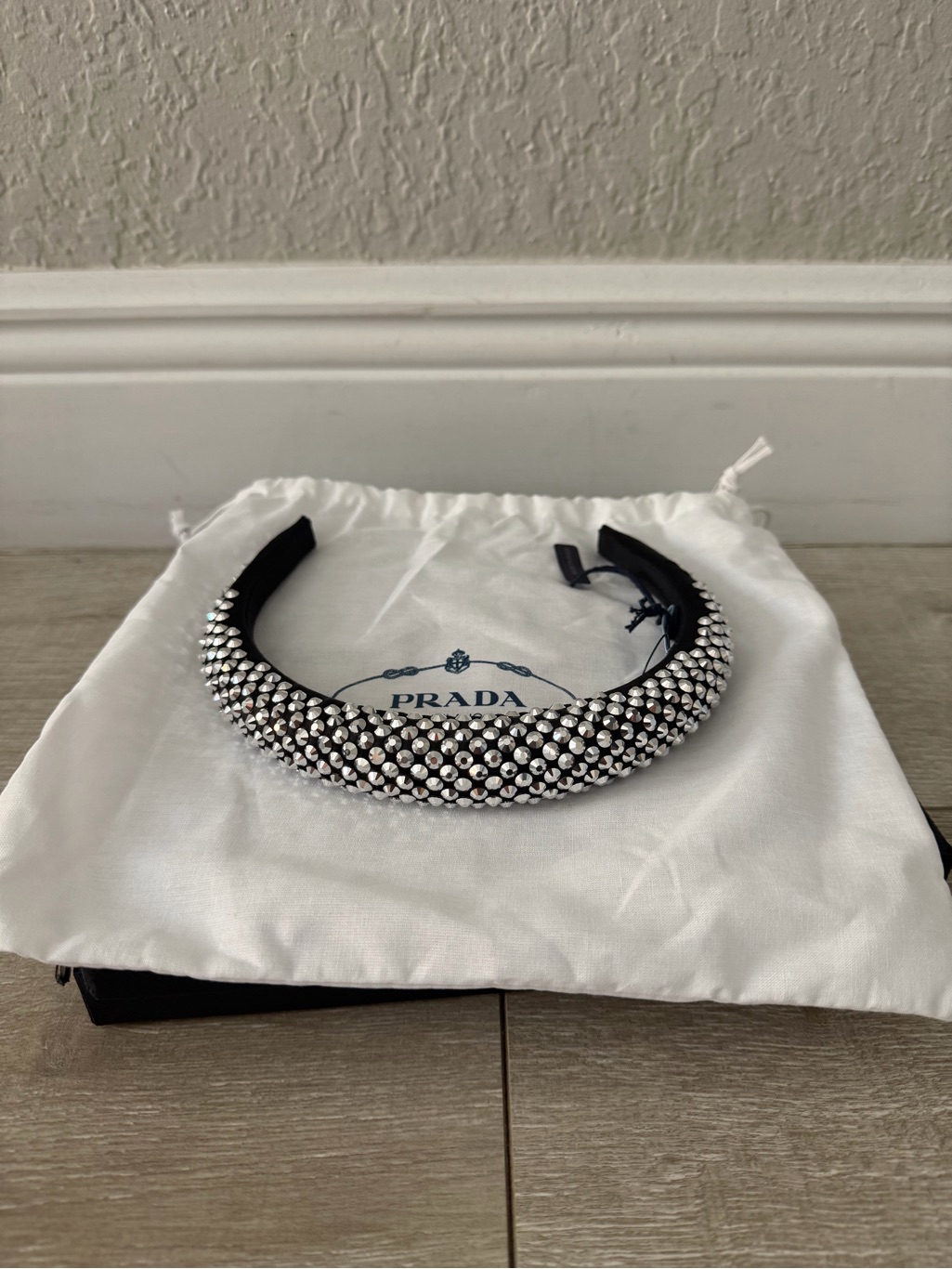 Prada Black Crystal Embellished Headband Women